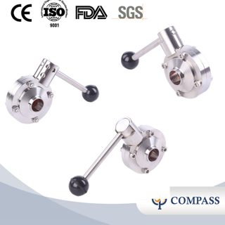 DN100 RD130 × 1/4 Hygienic Hygienic Acero inoxidable Grado SS304 DIN Manual Válvula de mariposa enrollada con mango de tracción cuadrada de acero inoxidable