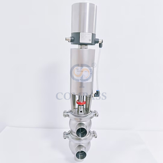 Válvula desviadora de soldadura a tope neumática tipo LL modelo 21 de acero inoxidable sanitario SS316L DN40 con posicionador de válvula inteligente