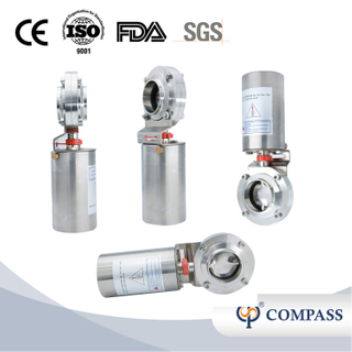 1 pulgada 25,4 mm Hygienic Hygienic Acero inoxidable Alimento SS304 Aire de la soldadura Aire de la válvula de mariposa neumática 