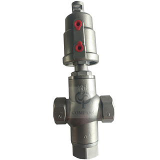 Válvula de asiento angular neumática de tres vías con cabezal de acero inoxidable y rosca hembra