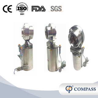 DN80 85 mm Hygienic Hygienic Acero inoxidable Alimento de alimentos SS304 Válvula de mariposa neumática de rosca con actuador neumático 