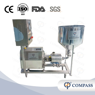 Bomba de emulsión de dispersión de alto cizallamiento en línea sanitaria de tres etapas TRL3 SS304 con gabinete de control de tolva y convertidor de frecuencia