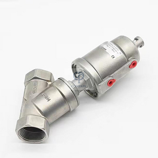 Válvula de asiento de ángulo roscado tipo Y neumática con cabezal de acero inoxidable