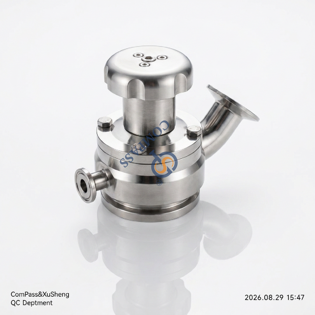 Nueva llegada 25,4 MM higiénico grado alimenticio AISI316L SMS saneamiento 1 ''válvula inferior del tanque de descarga aséptica Manual de triple abrazadera con puerto de vapor