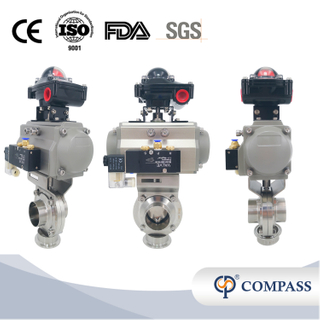 3 pulgadas 76 mm Higiénico sanitario Acero inoxidable Grado SS304 Válvula de mariposa de soldadura neumática SMS con actuador neumático +válvula solenoide +interruptor límite
