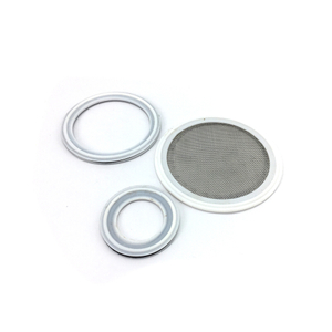 Sello de PTFE blanco con tres abrazaderas sanitarias con pantalla de malla 100